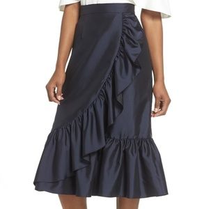 Satin ruffle midi skirt Size 6 Navy Blue